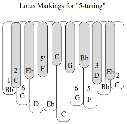 Lotus karimba marqué pour livre de 6 notes, 5