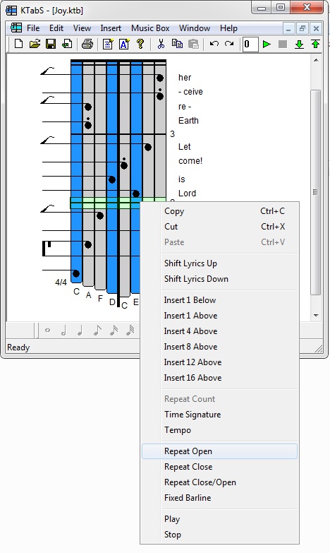 Editing the Tablature to Repeat a Section