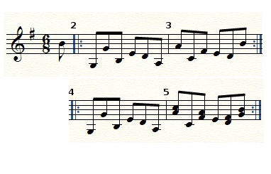 learning to play kalimba. what do the brackets mean? there are a