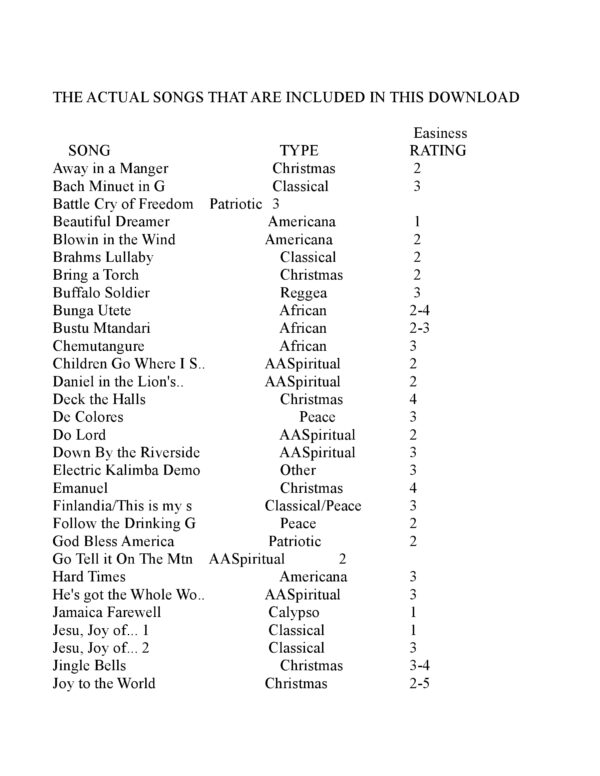 66 Songs Download for the Treble Kalimba - Image 3