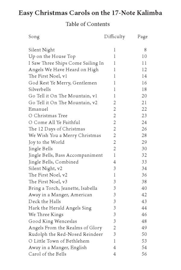 Book: Easy Christmas Carols on the 17-Note Kalimba in C - Image 2