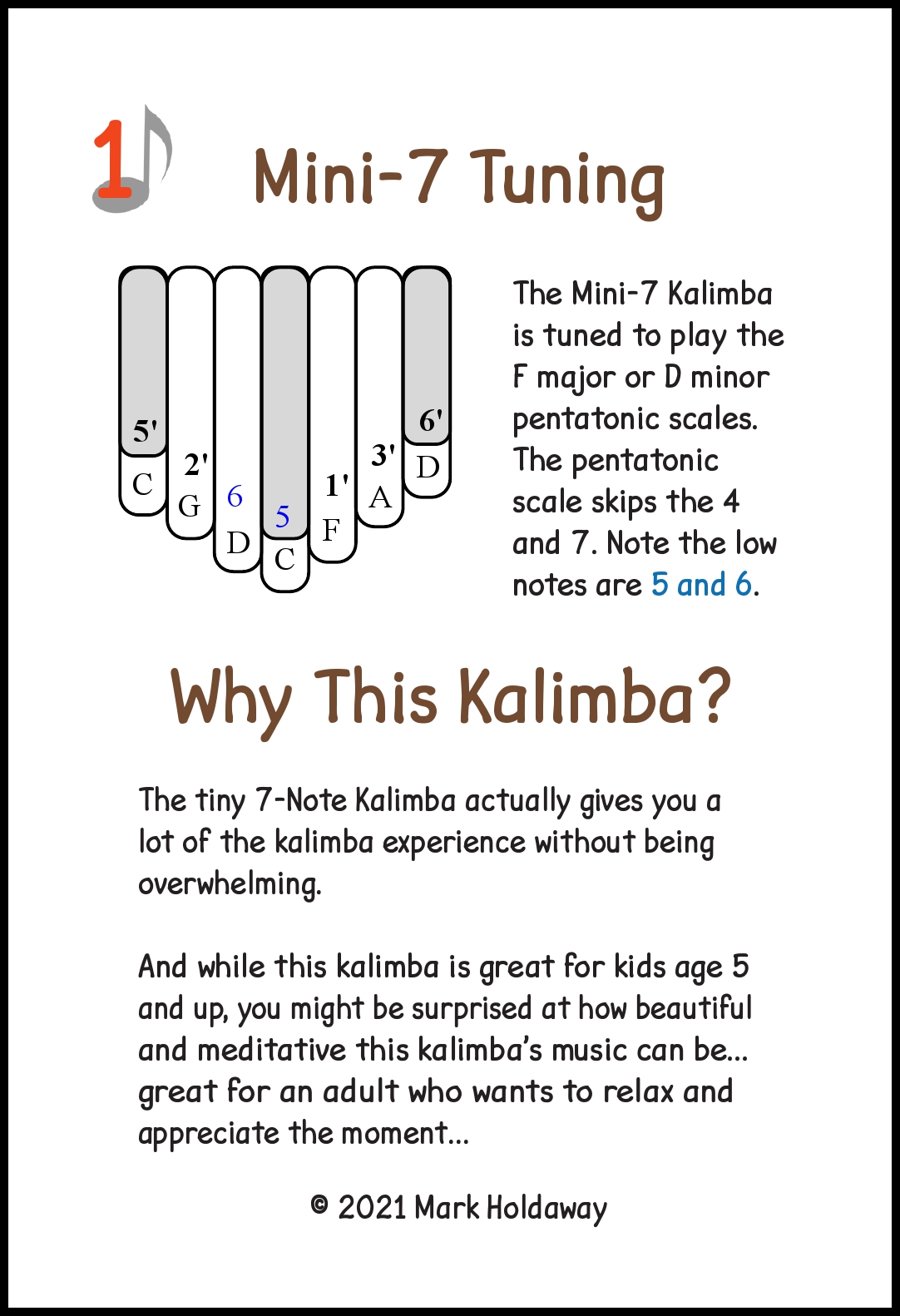 gen tin tyveri Booklet for Mini-7 (M7) Kalimba - 1 Kalimba Books - Kalimba Magic